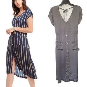 Chaser Basic Silky Open Back Button up Dress Gray Dress Size Small